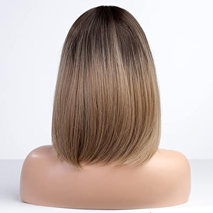 DILLARDS Haircube Ombre Brown Bob Wig Shoulder Length Wigs For Women Short Ombre Wig Middle Part Heat Resistant Fibre Synthetic Wig Natural Looking - Image 2